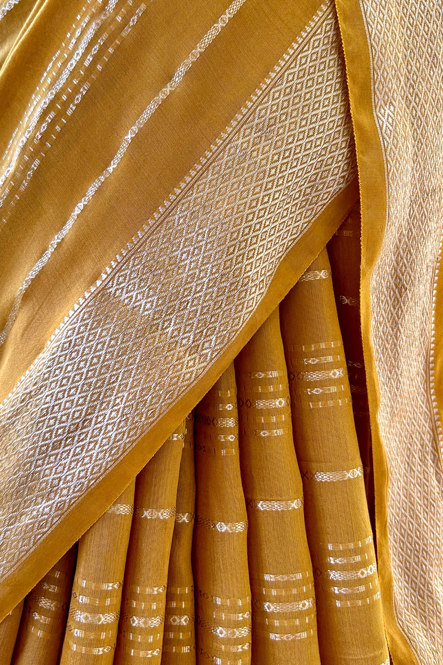 Stripes chanderi cotton saree - Mustard