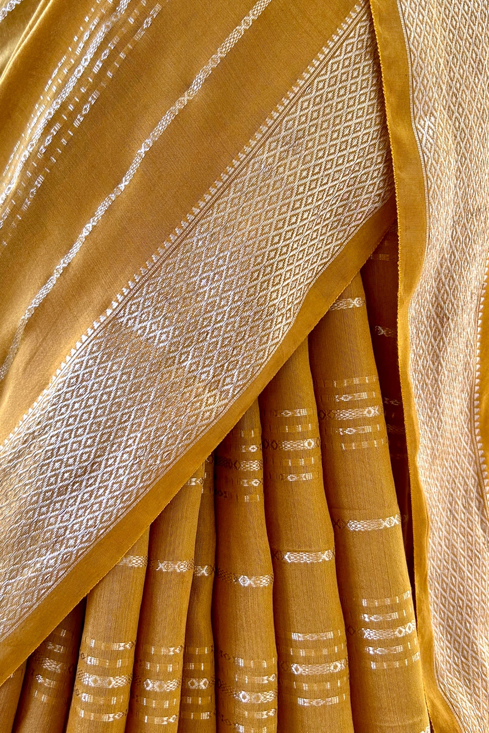 Stripes chanderi cotton saree - Mustard