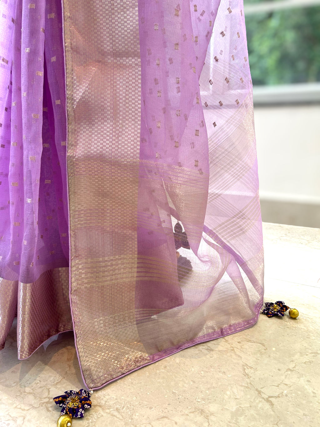 Zari organza saree - Lilac