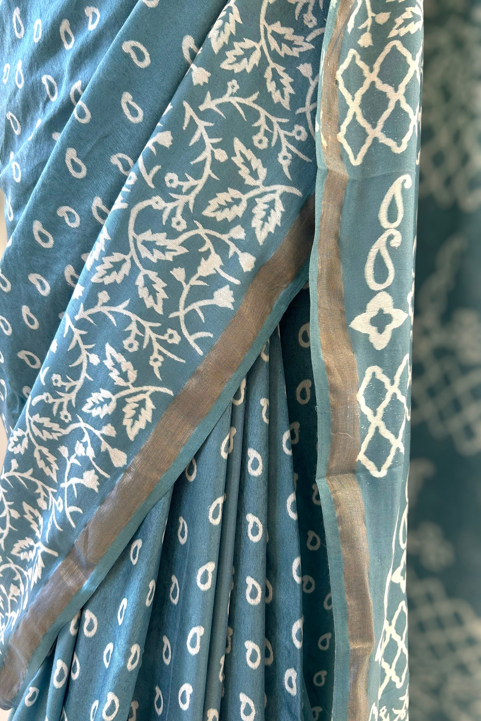 Muslin cotton saree - Powder Blue