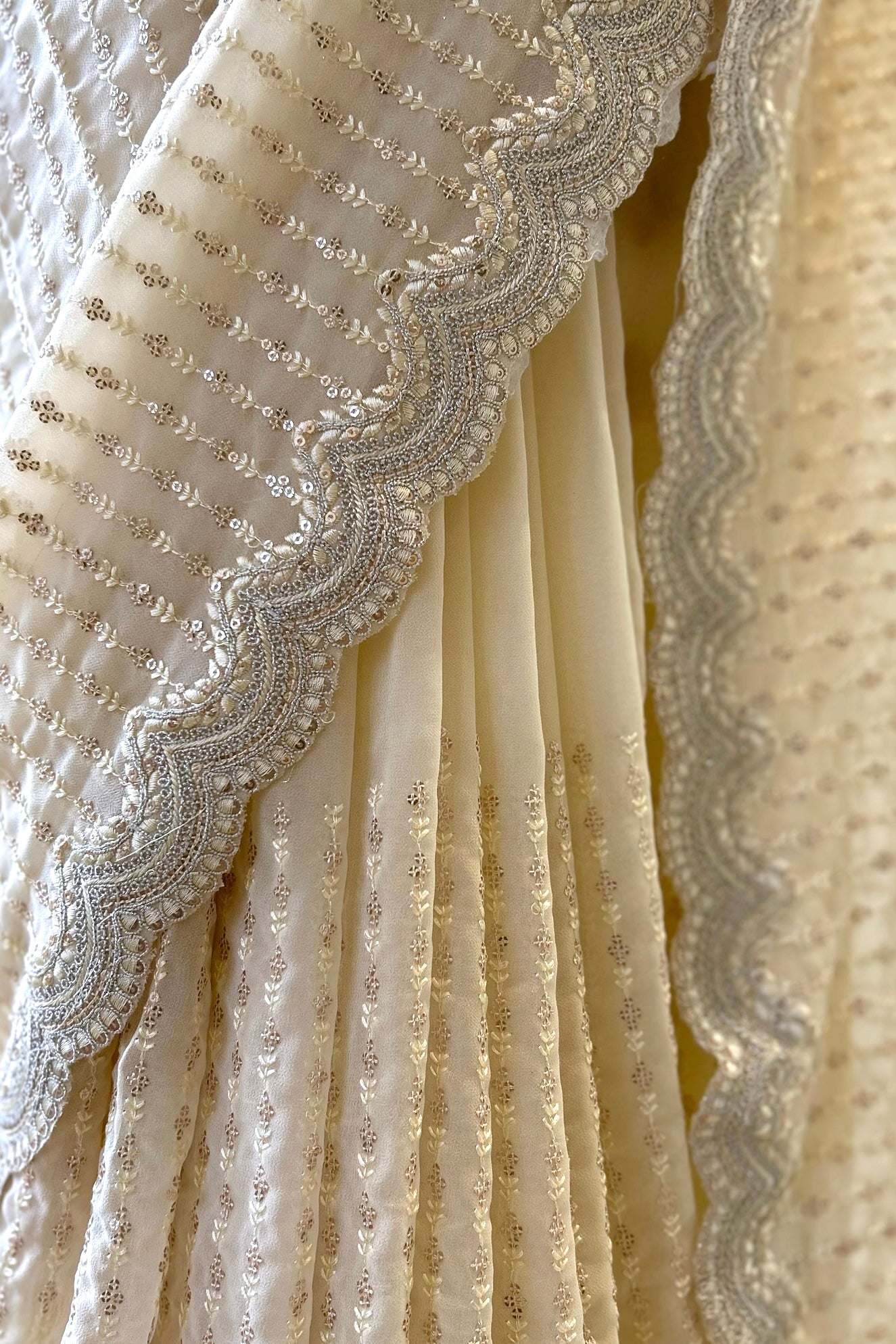 Off white sequins saree