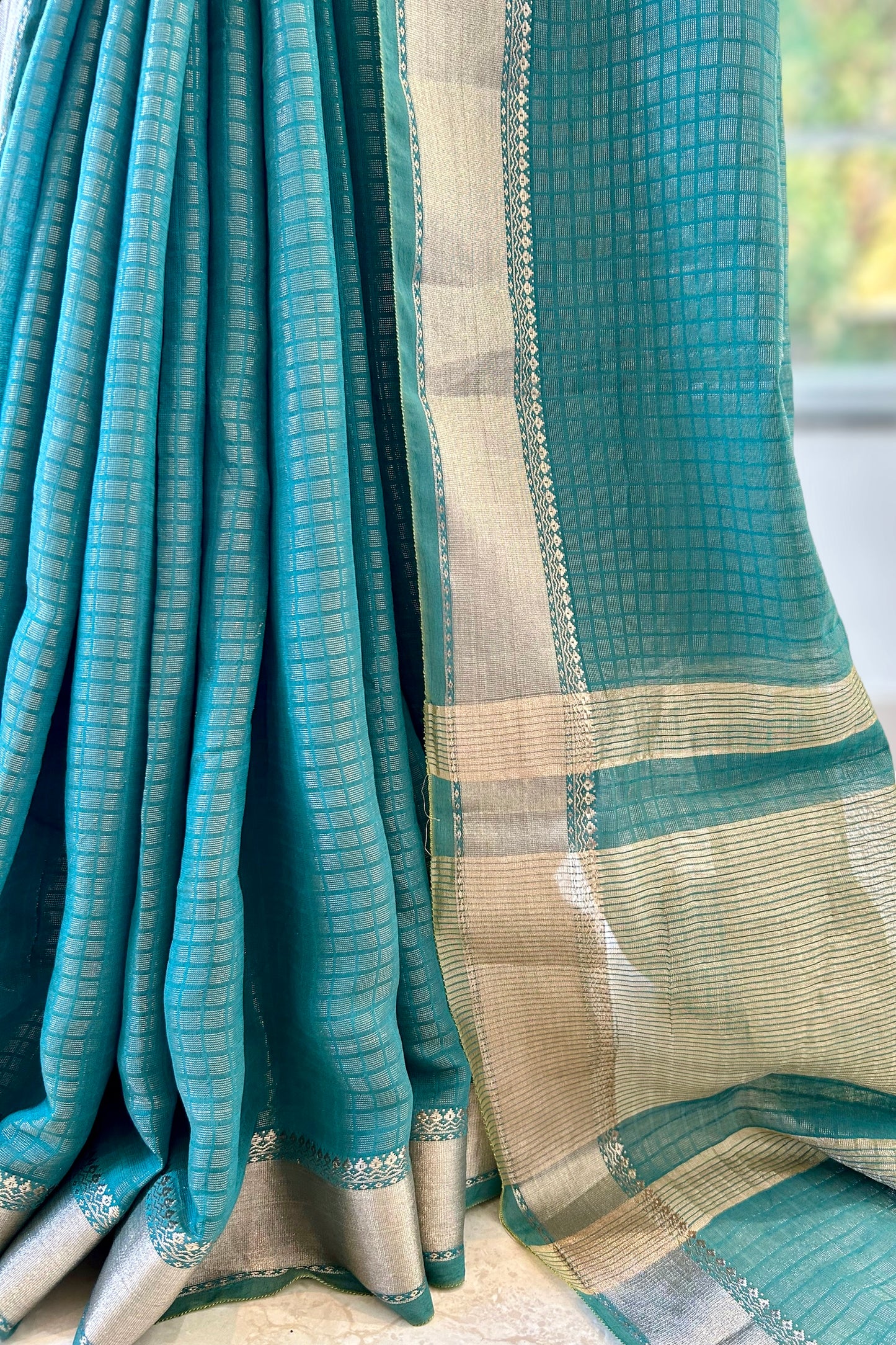 Zari chanderi cotton saree - Rama