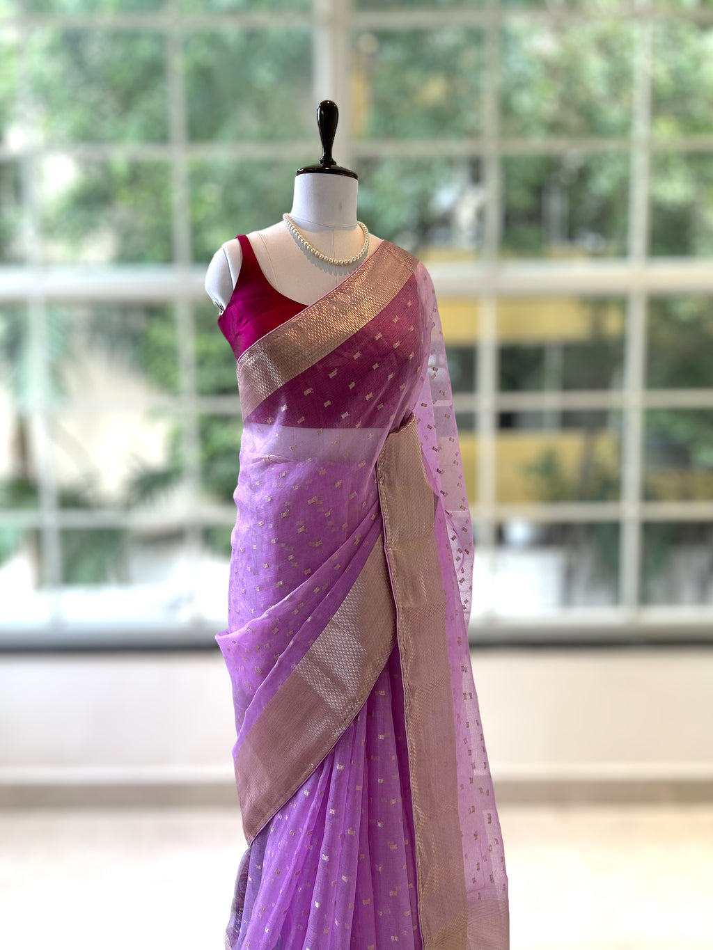 Zari organza saree - Lilac