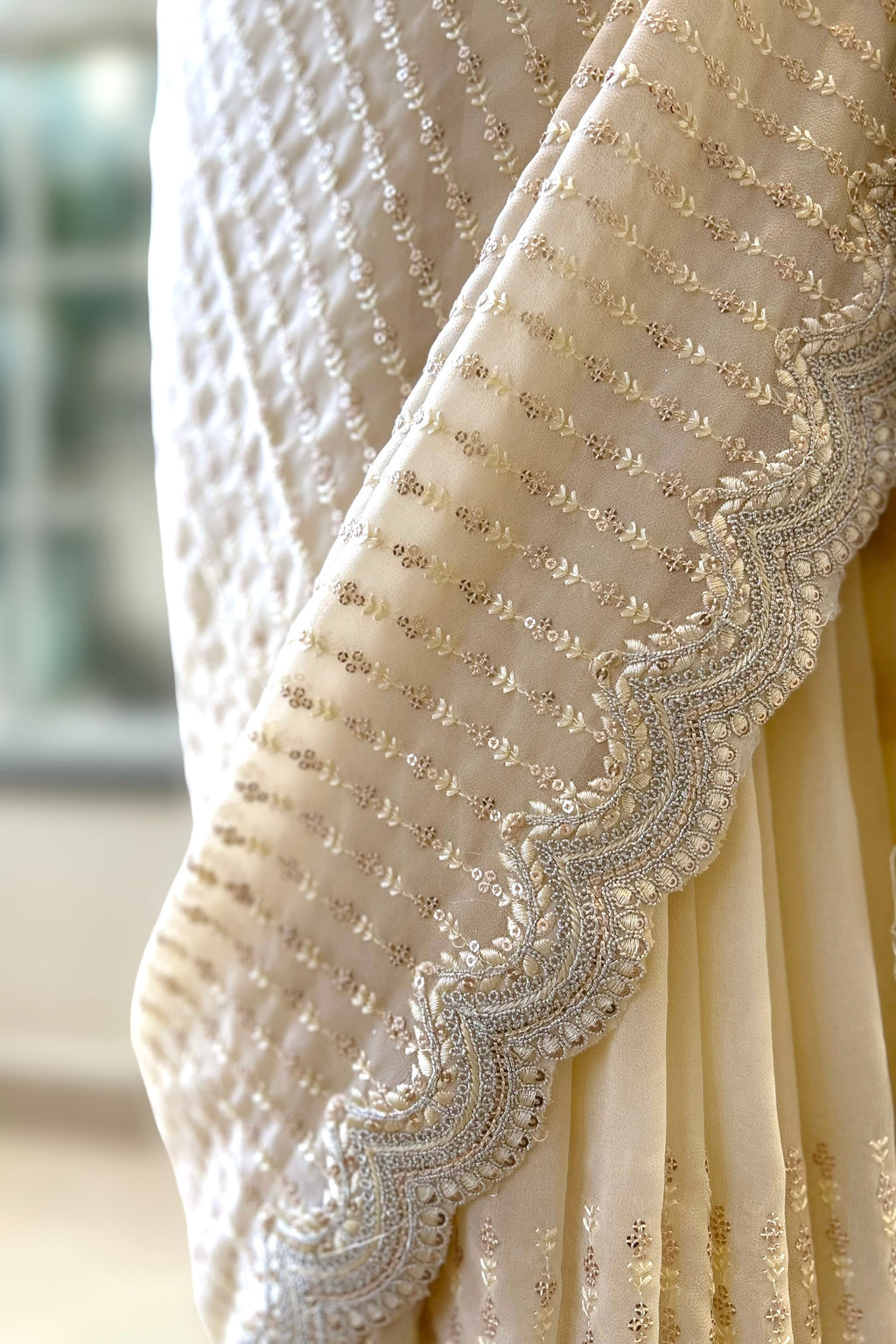 Off white sequins saree