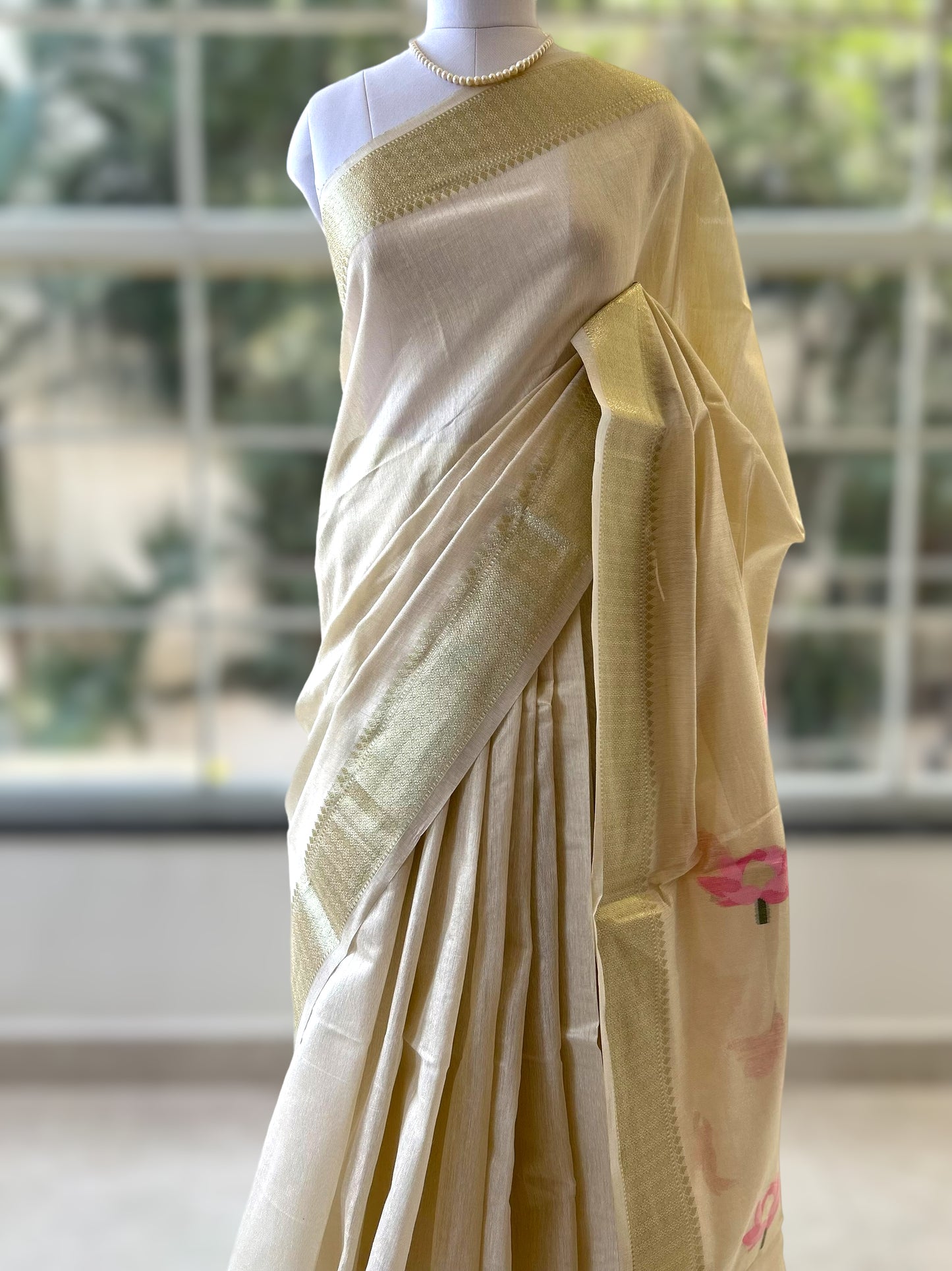 Lotus handloom saree - Beige