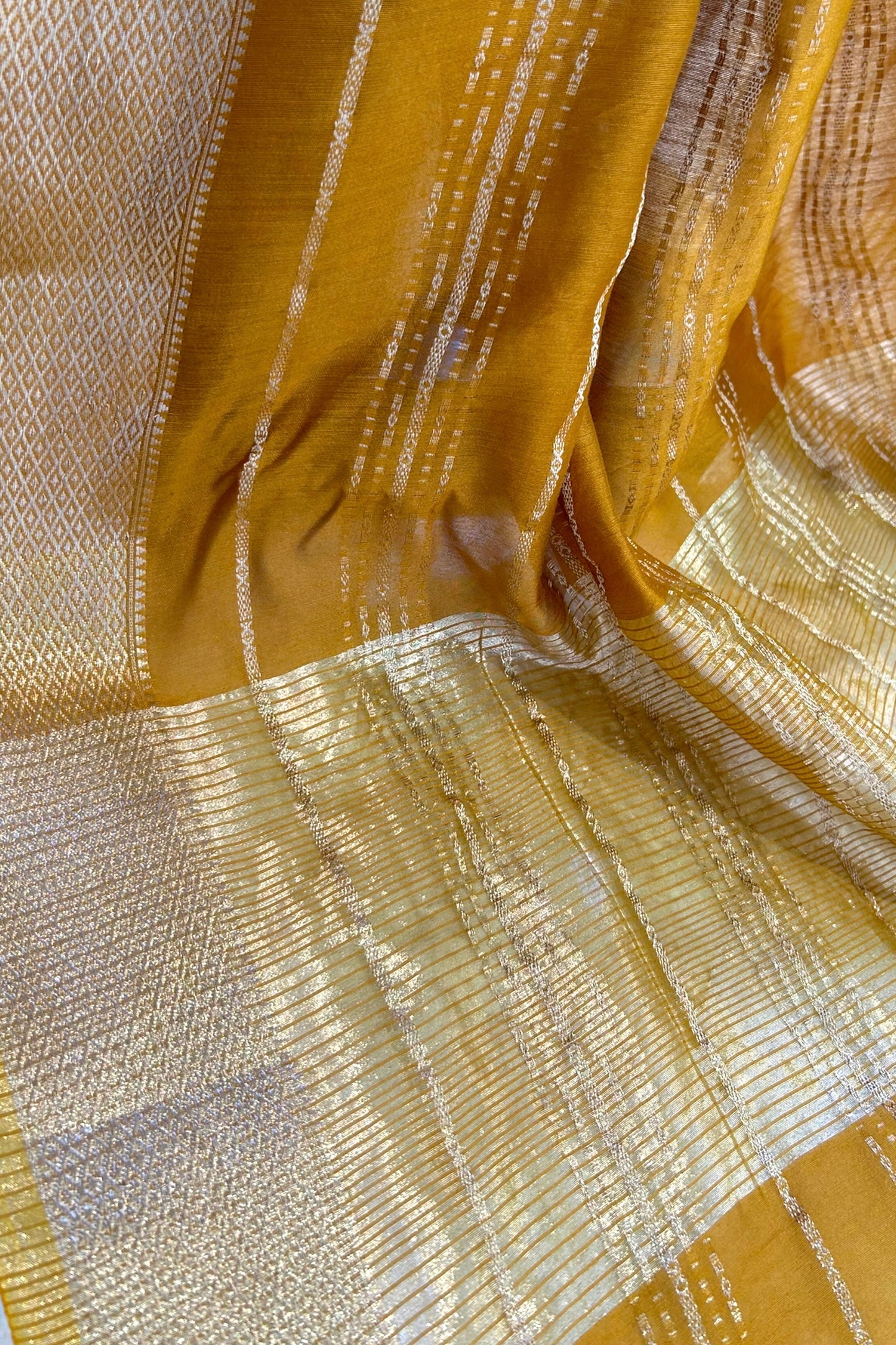 Stripes chanderi cotton saree - Mustard