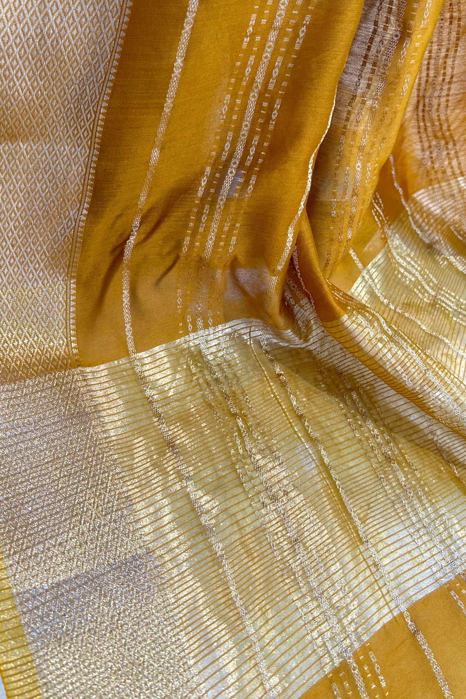 Stripes chanderi cotton saree - Mustard