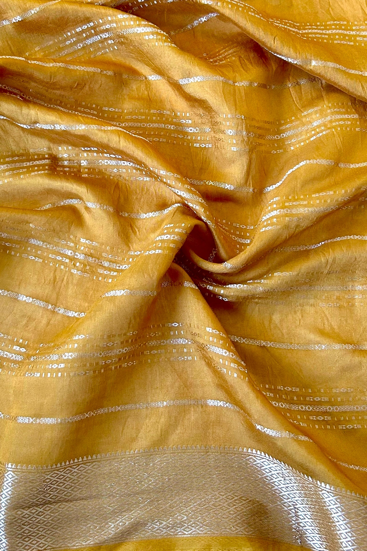 Stripes chanderi cotton saree - Mustard