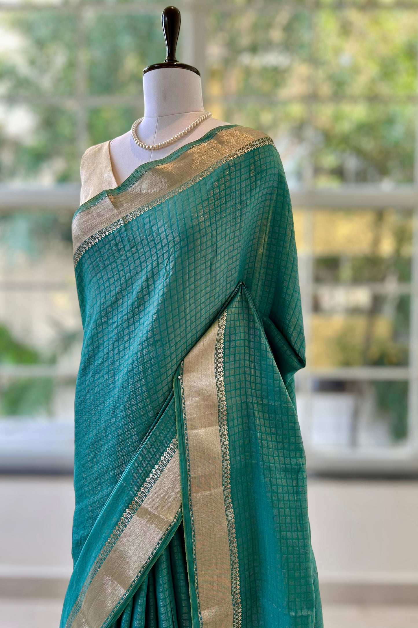 Zari chanderi cotton saree - Rama