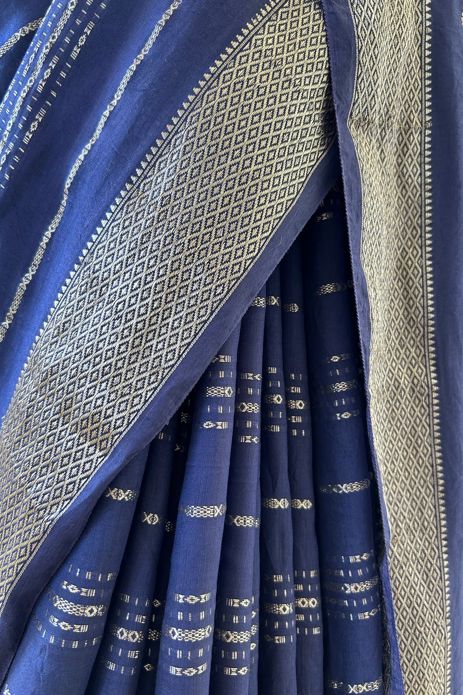 Stripes chanderi cotton zari saree - Navy Blue