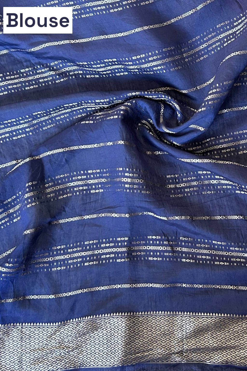 Stripes chanderi cotton zari saree - Navy Blue