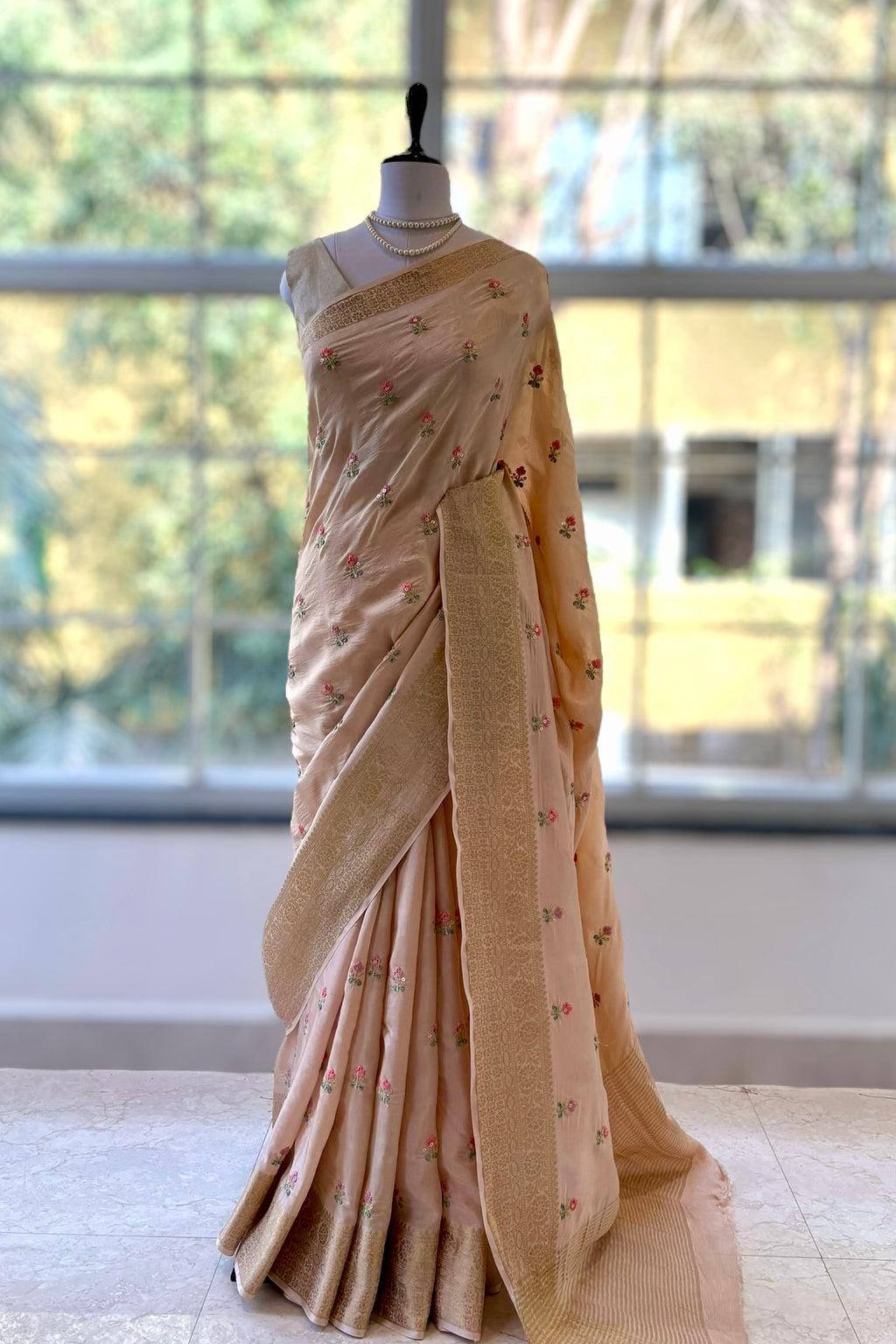 Dola silk embroidered saree - Golden