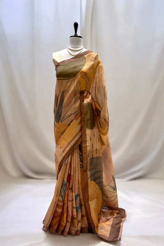 Abstract print saree - Orange