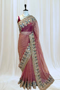 Tissue embellished saree - Rose gold