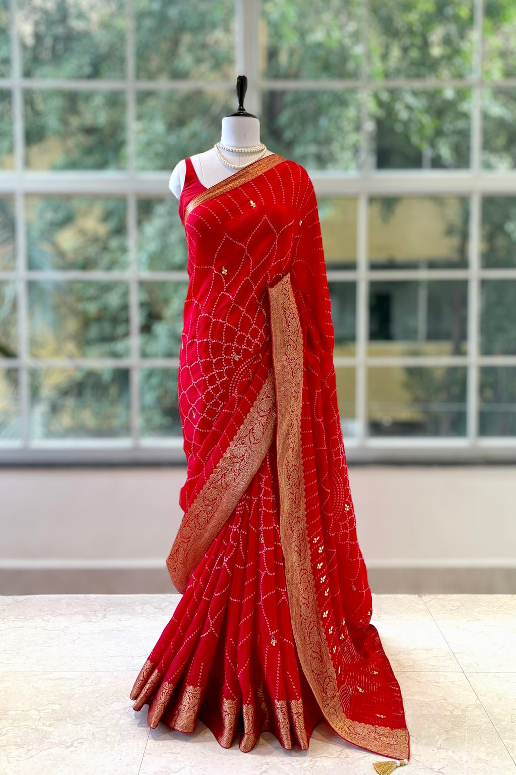 Gottapati zari bandhani saree - Red