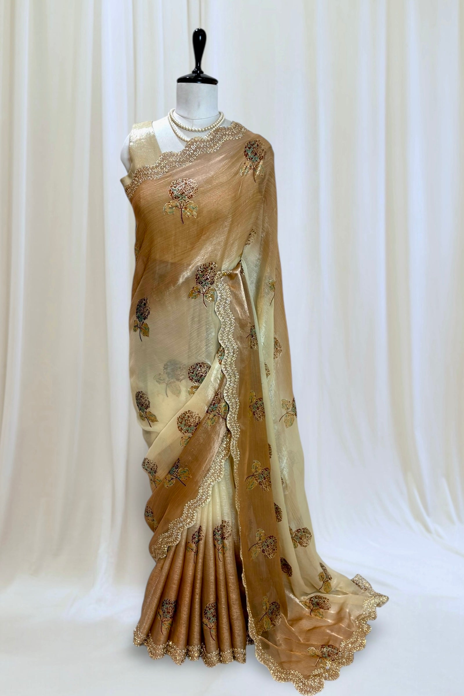 Golden Cream Shaded Floral Saree