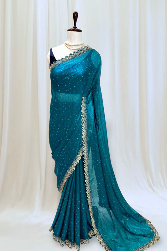 Shimmer chiffon swarovski saree - Blue