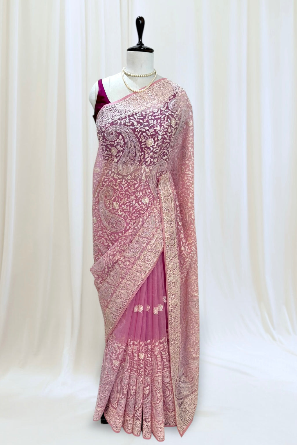 Kashmiri work soft organza saree