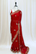 Red embellished fendy satin saree