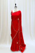 Red scallop gotta pati soft organza saree