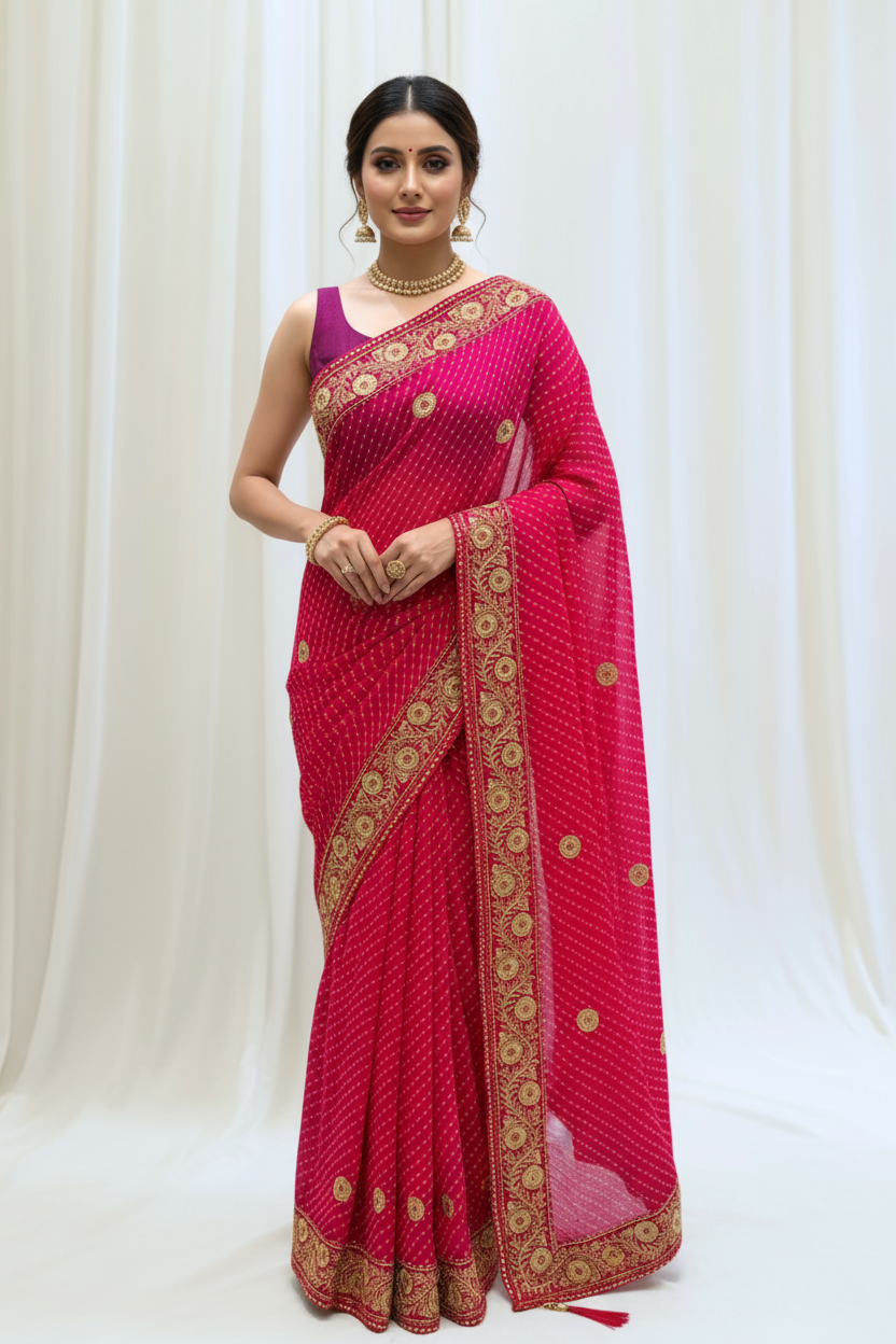 Pink motra zari georgette saree