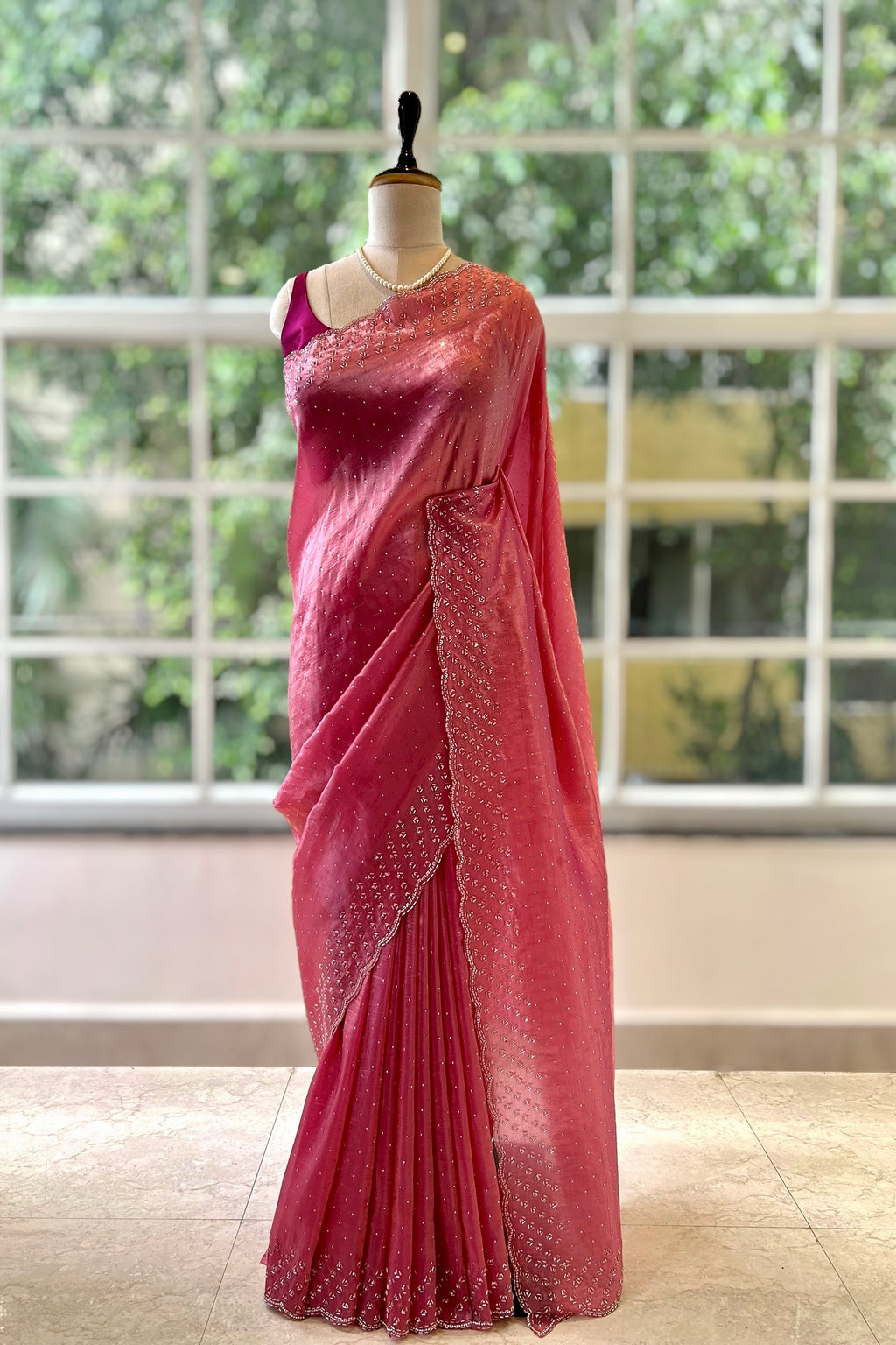 Soft organza cutwork saree - Pink