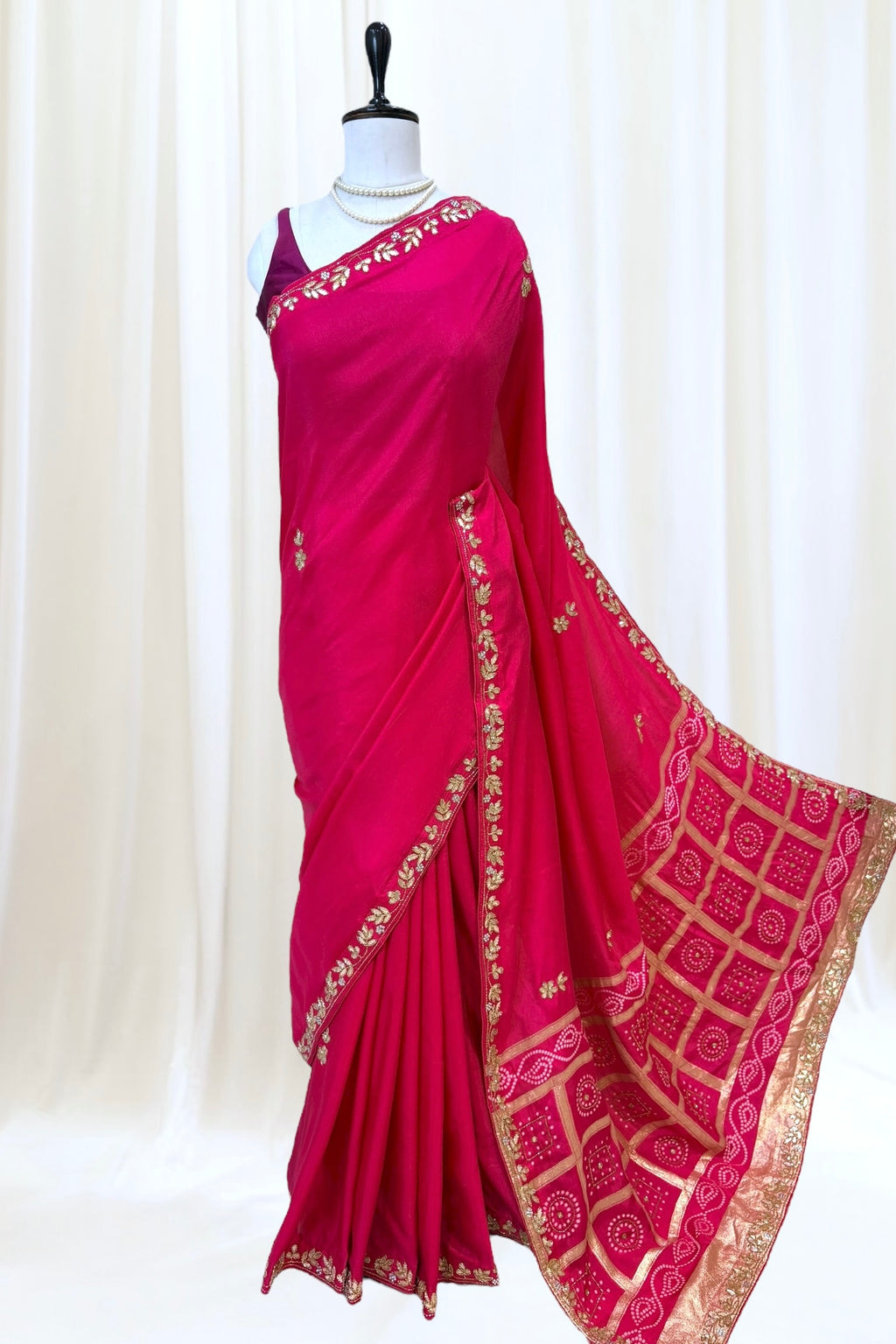 Pink pure dola silk gotta saree