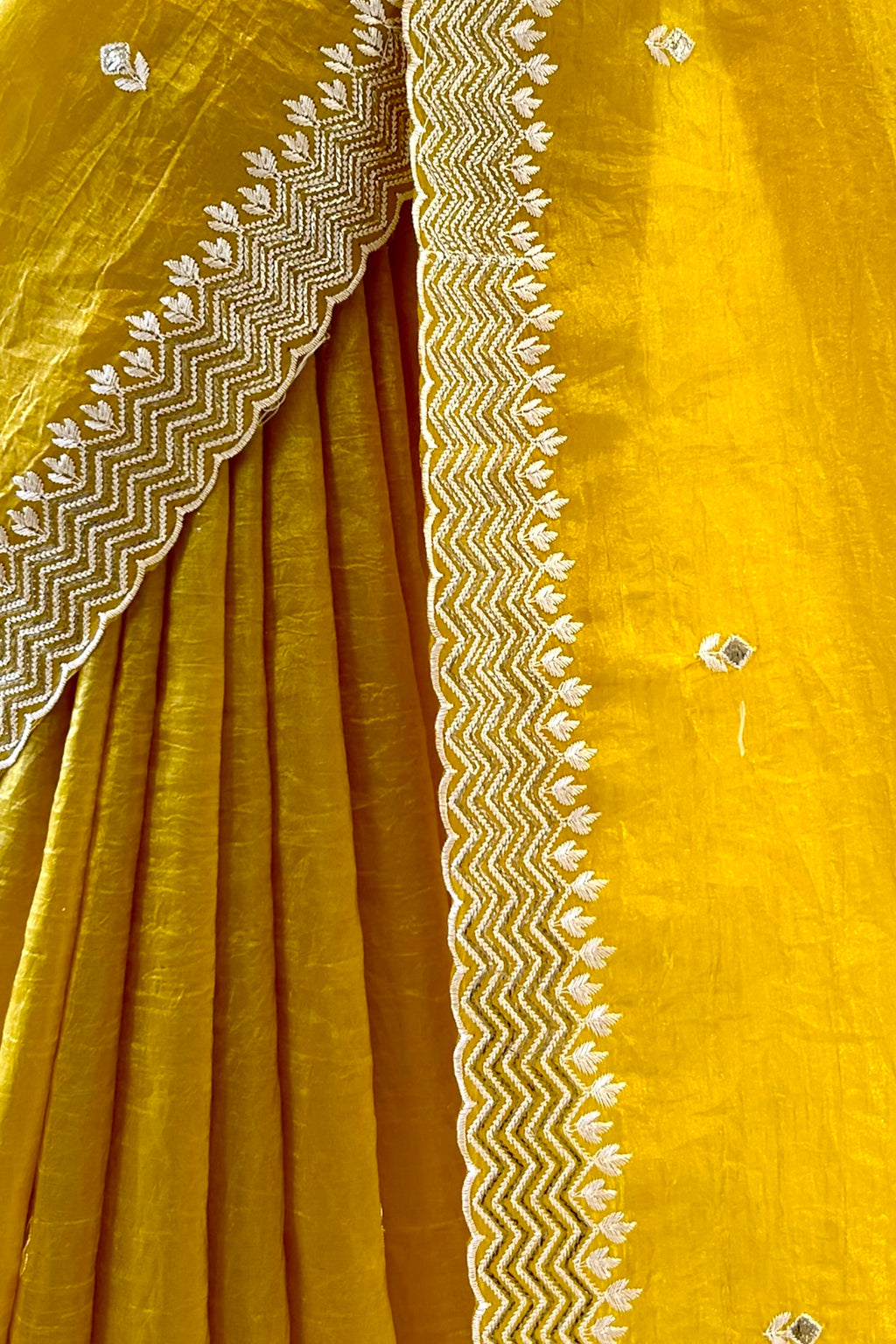 Yellow embroidered soft organza saree