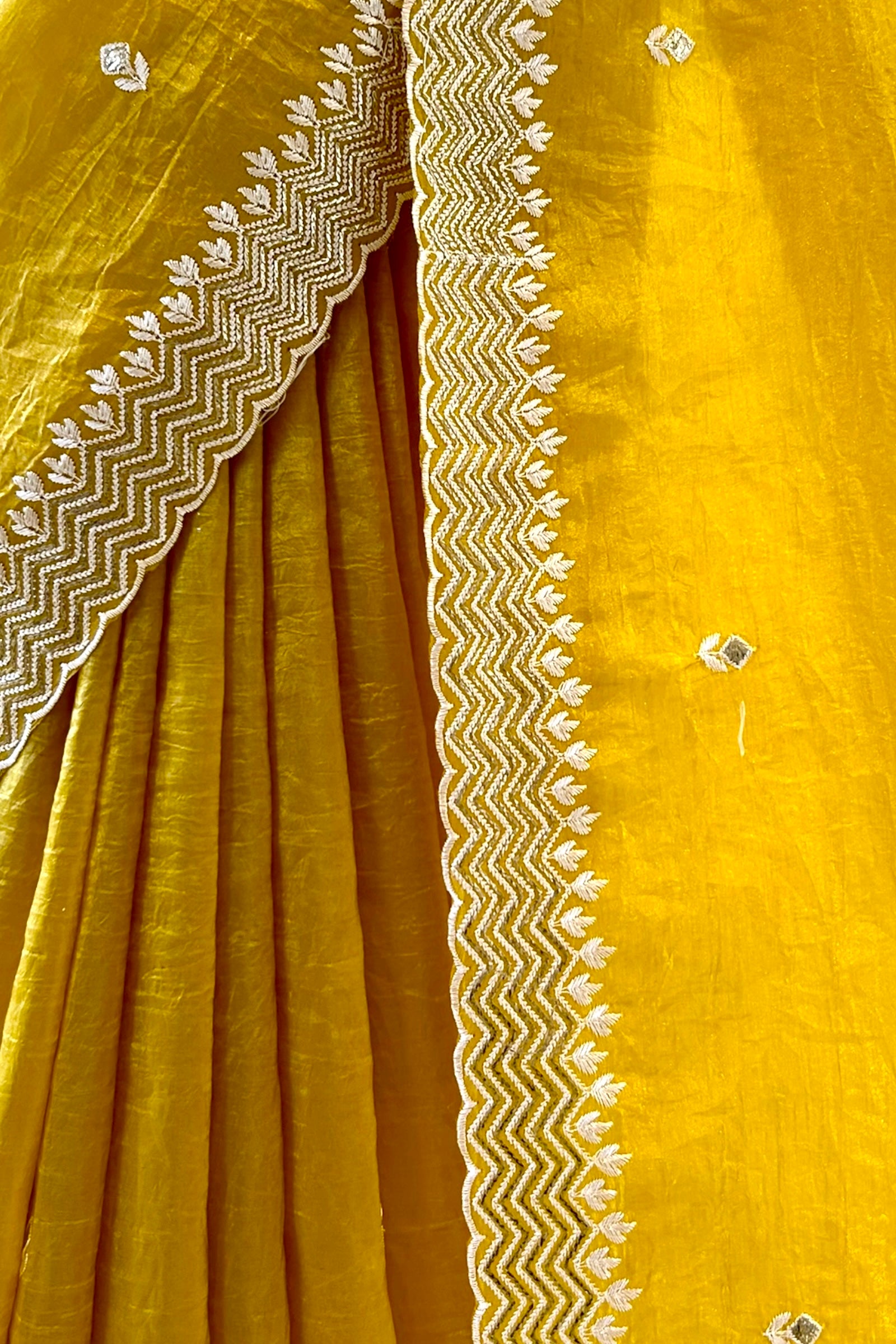 Yellow embroidered soft organza saree