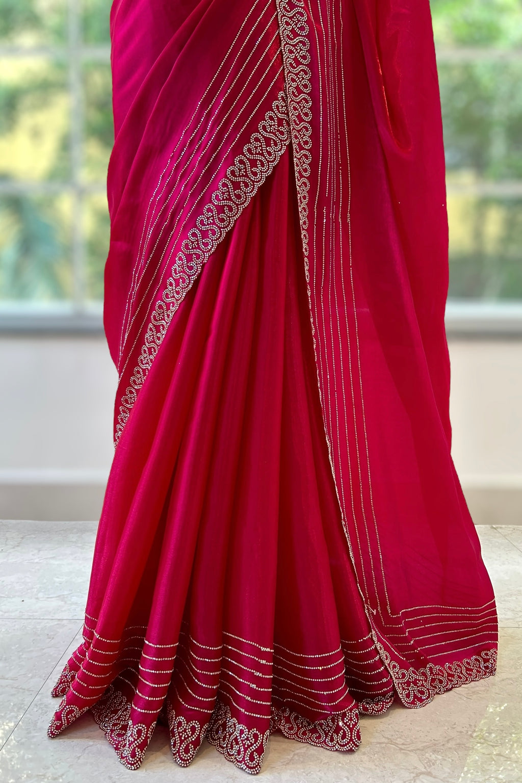 Swarovski sheen organza saree - Crimson