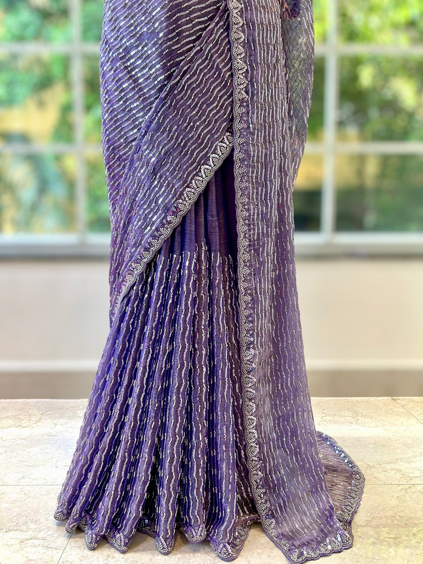 Shimmer chiffon embellished saree - Purple