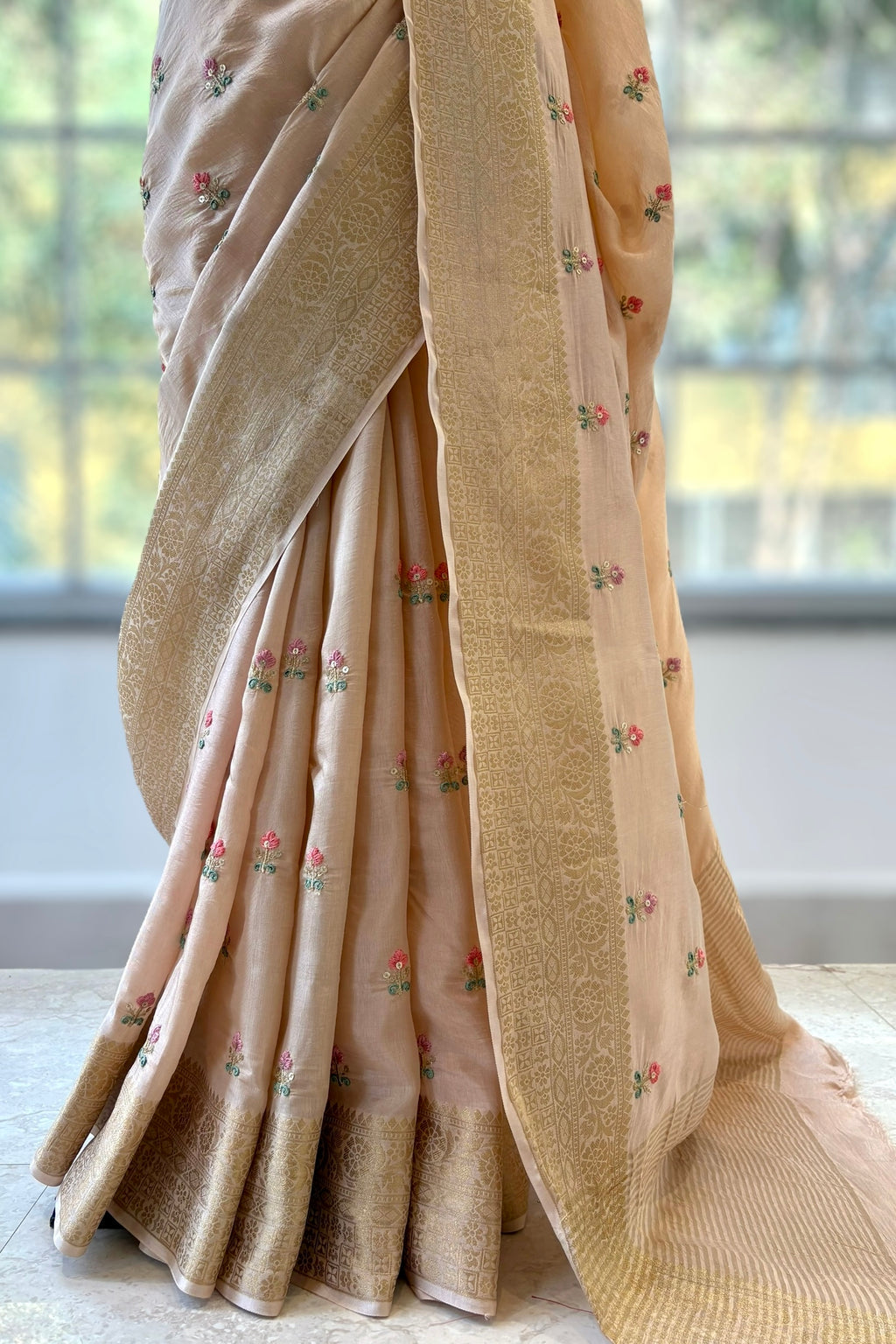 Dola silk embroidered saree - Golden