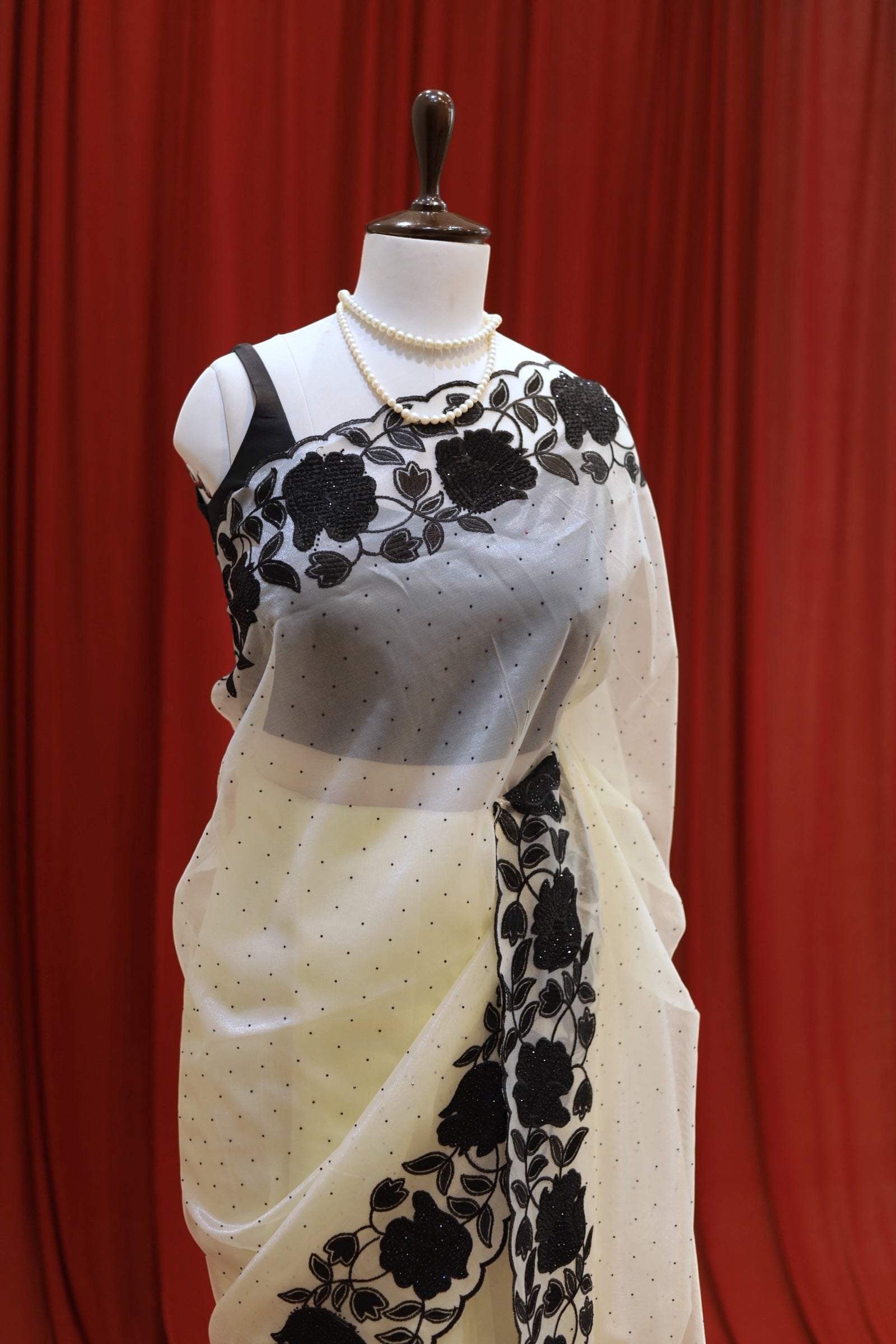 White organza floral saree