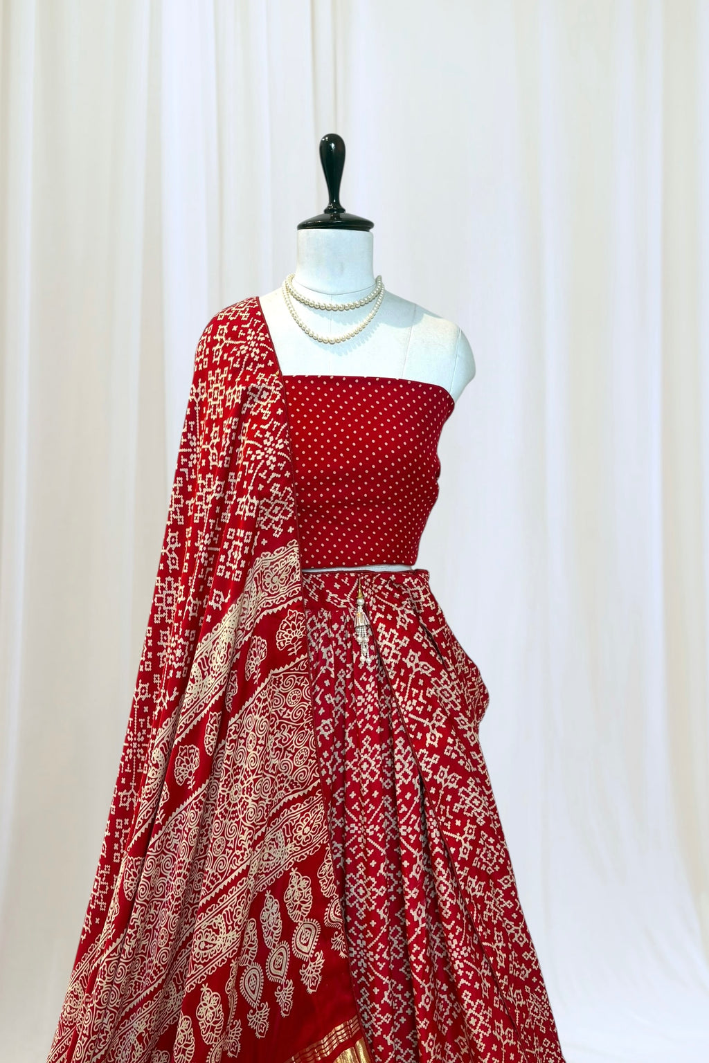 Ajrakh modal silk lehenga - Red