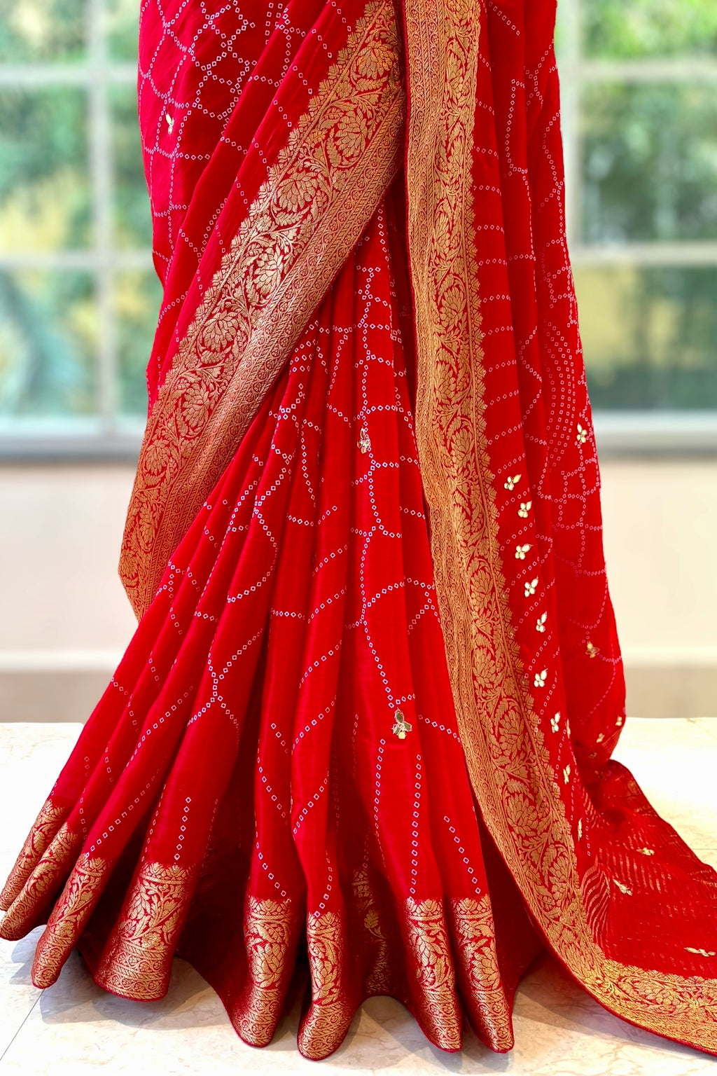 Gottapati zari bandhani saree - Red