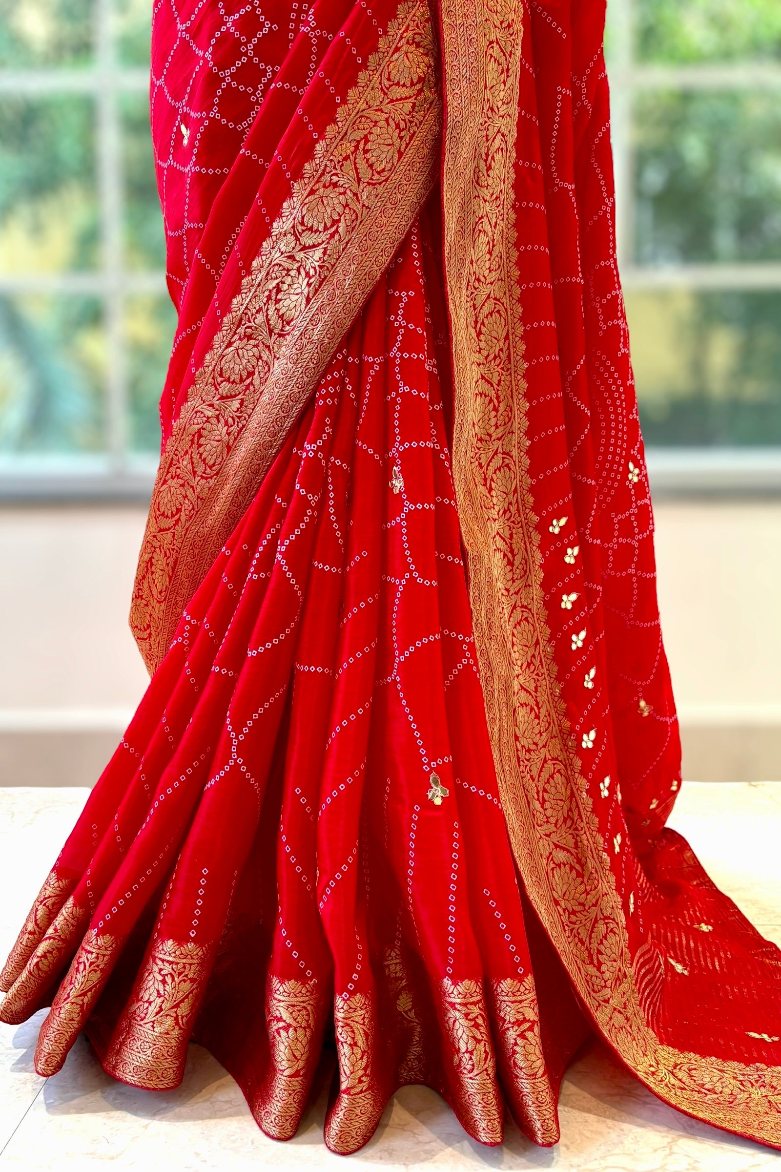 Gottapati zari bandhani saree - Red