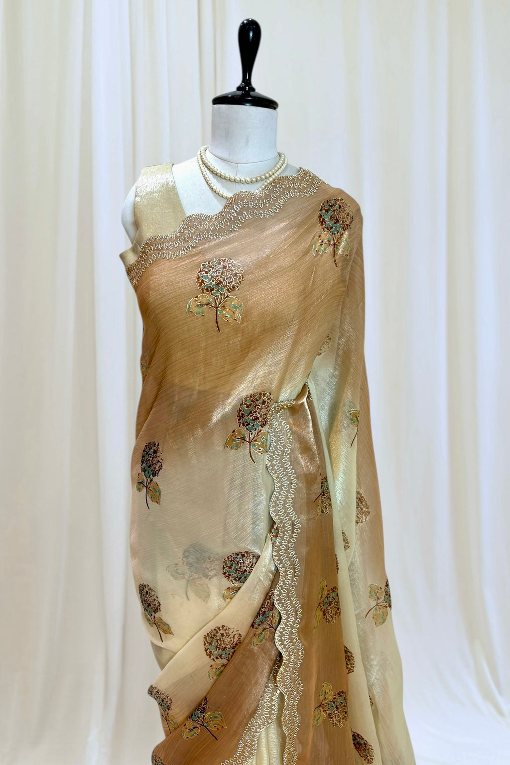 Golden Cream Shaded Floral Saree