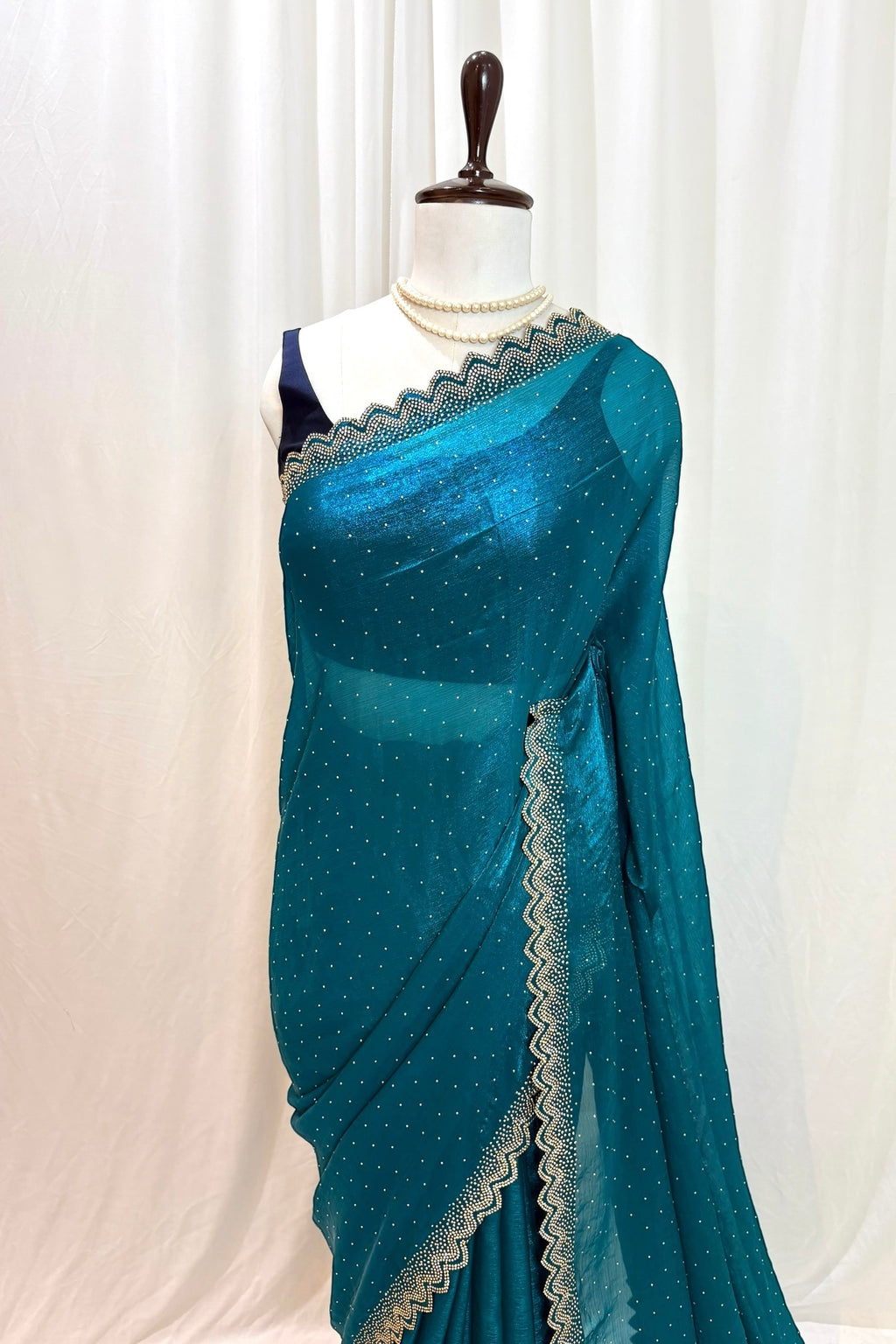 Shimmer chiffon swarovski saree - Blue