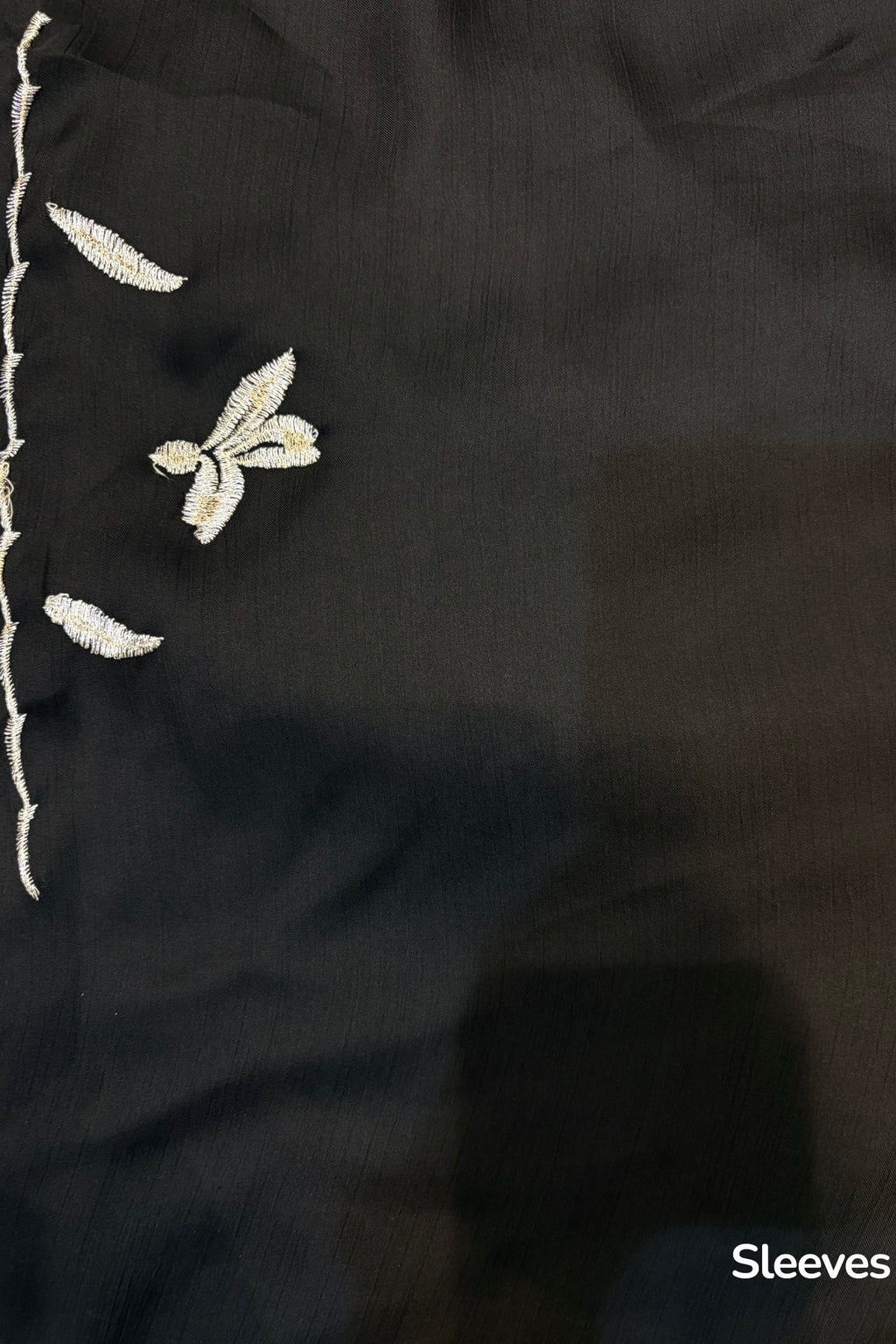 Floral embellished chiffon saree - Black leafy