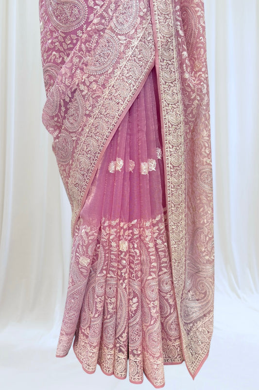 Kashmiri work soft organza saree