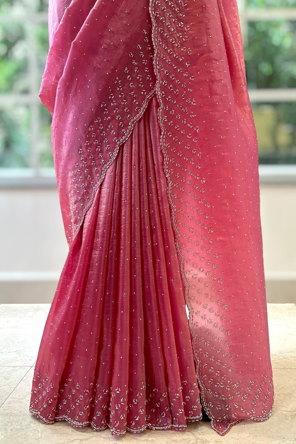 Soft organza cutwork saree - Pink