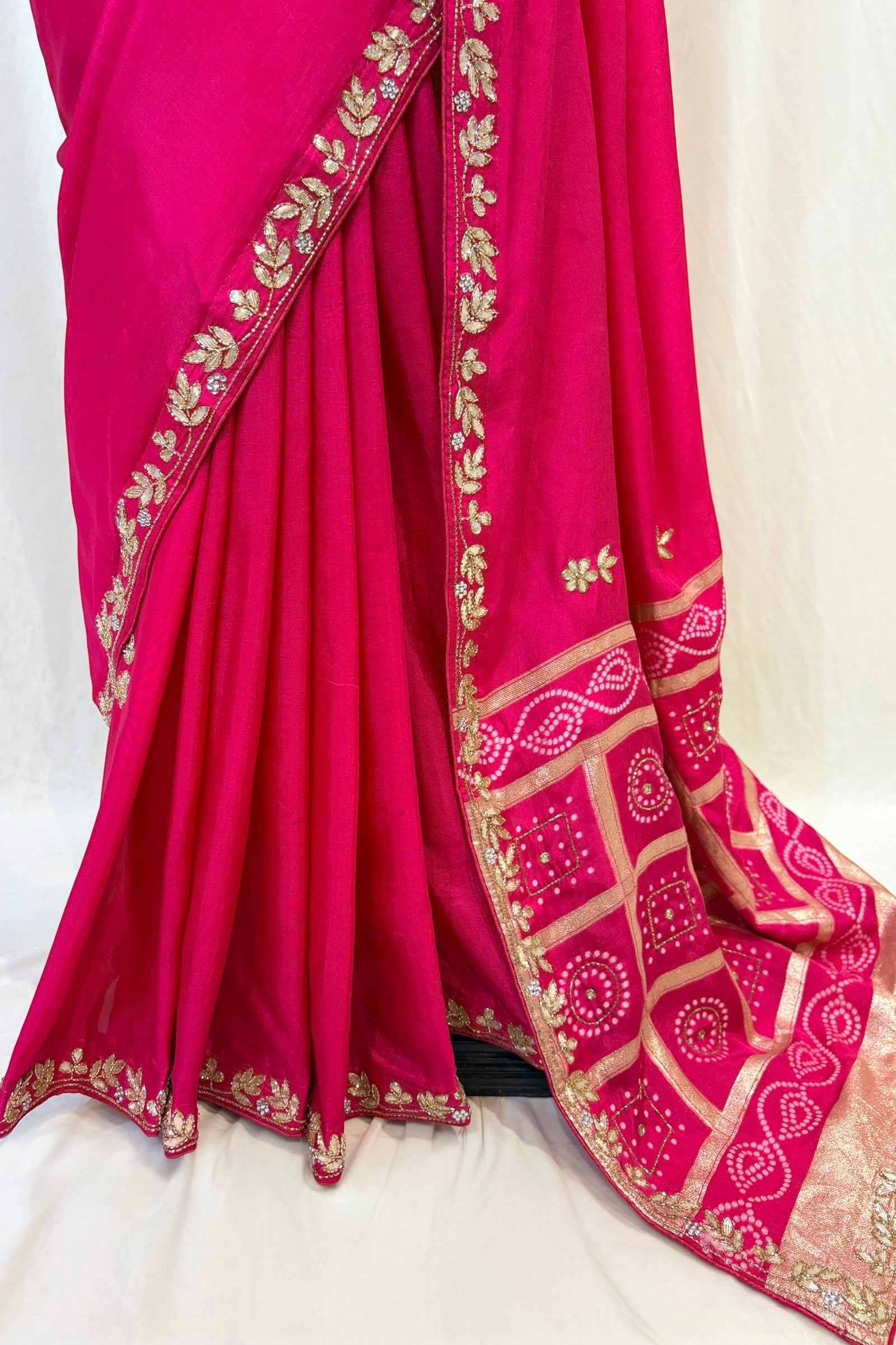 Pink pure dola silk gotta saree
