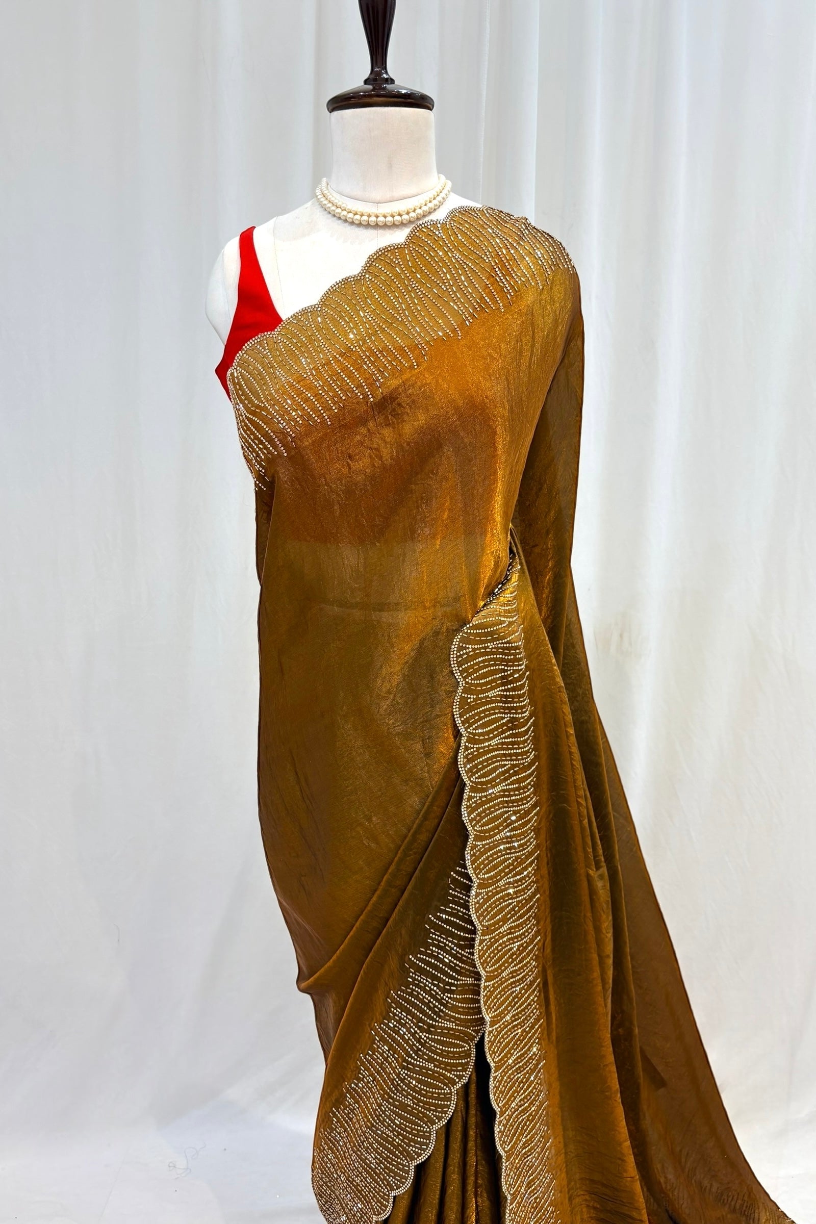 Golden fendy embellished saree