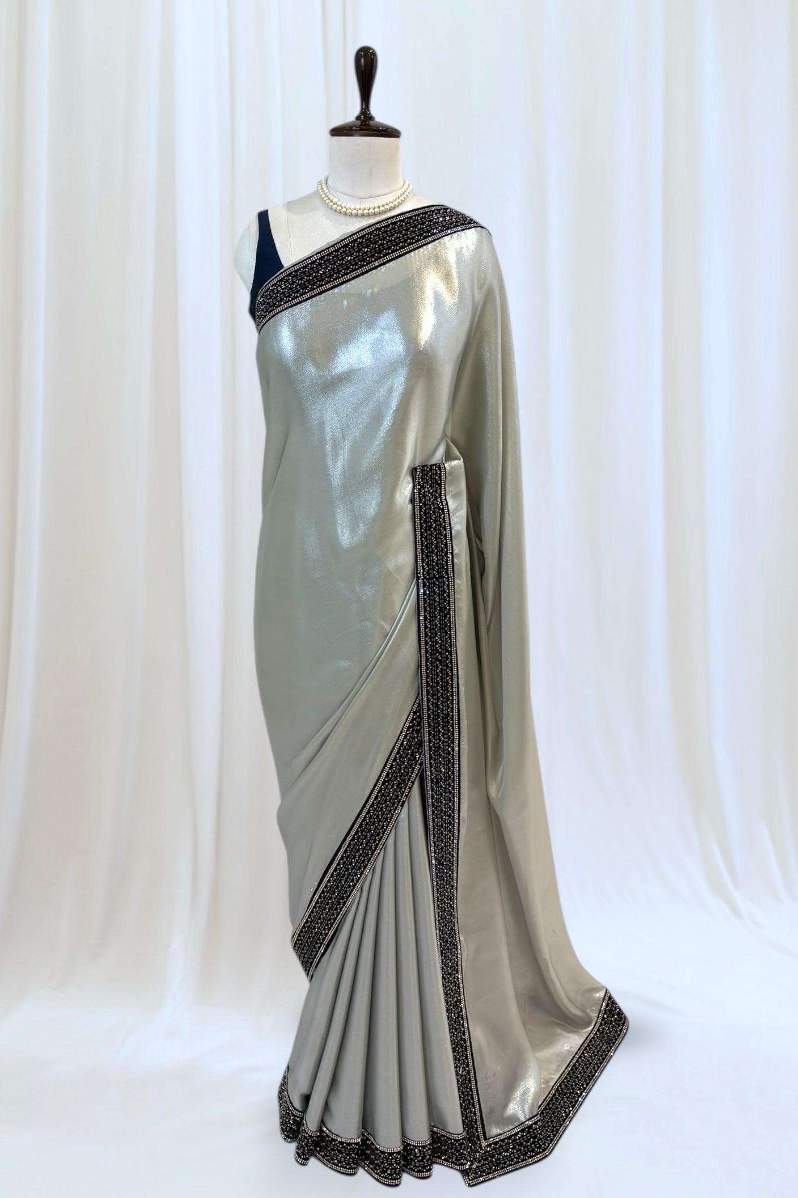 Grey shimmer shiny chiffon saree