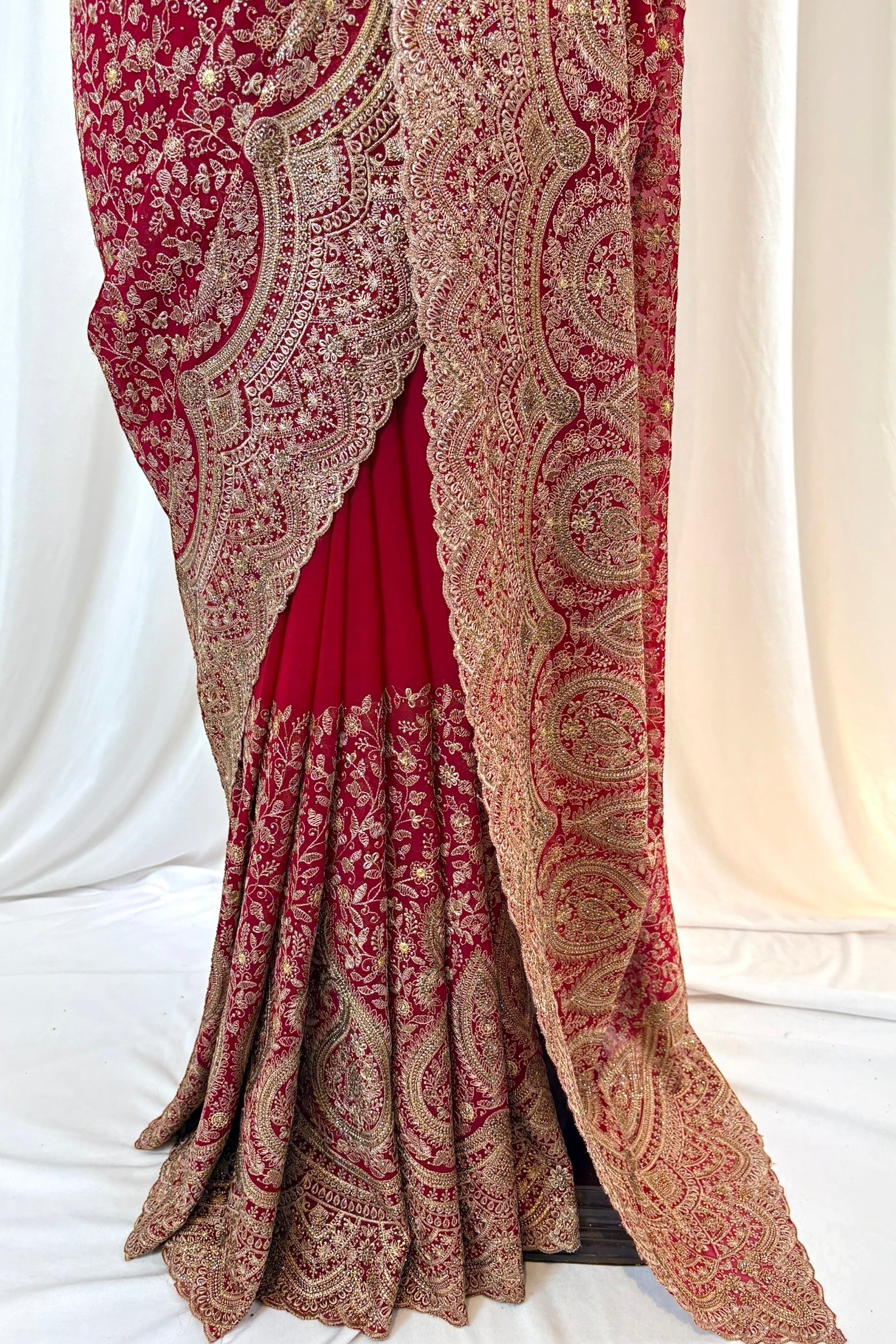 Crimson embroidered saree