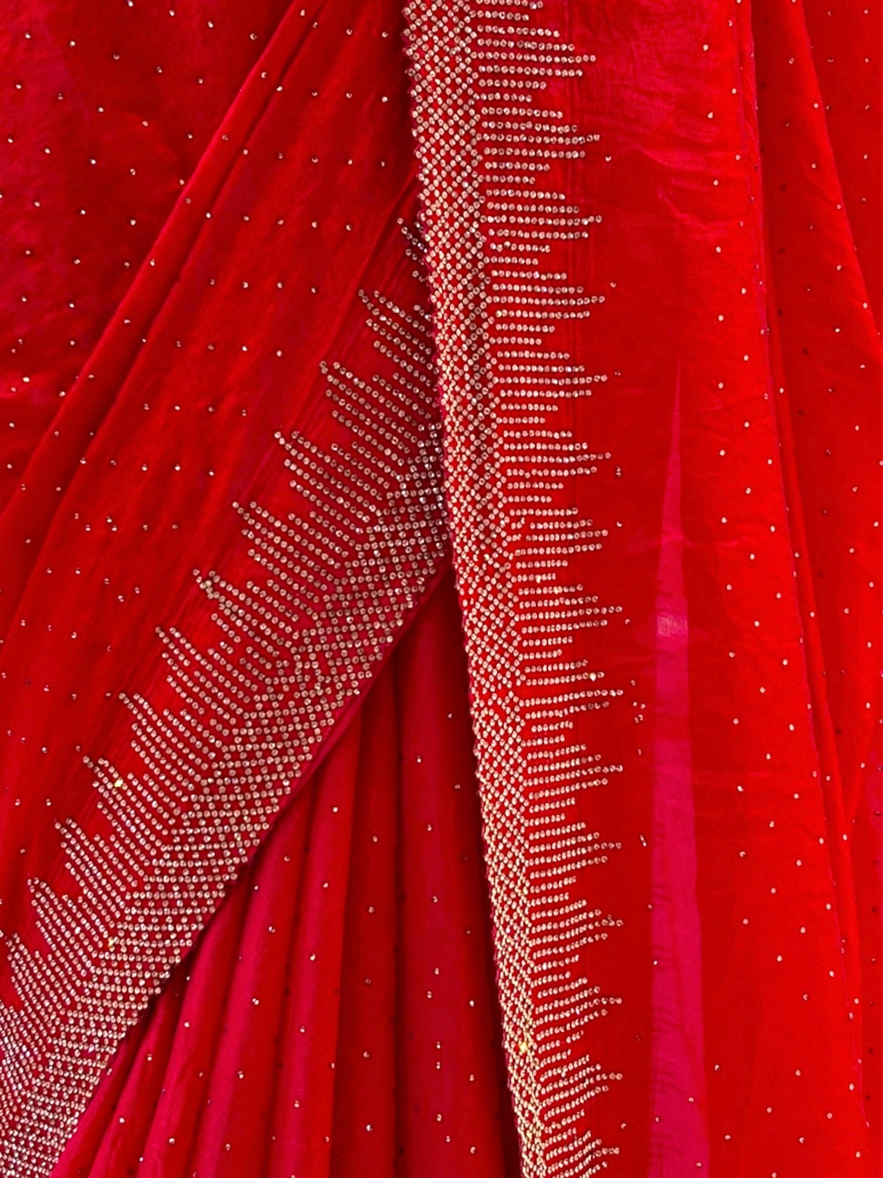 Red shimmer organza embellished saree