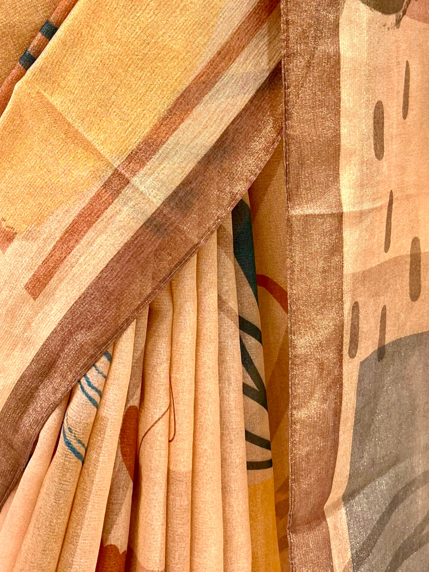 Abstract print saree - Orange