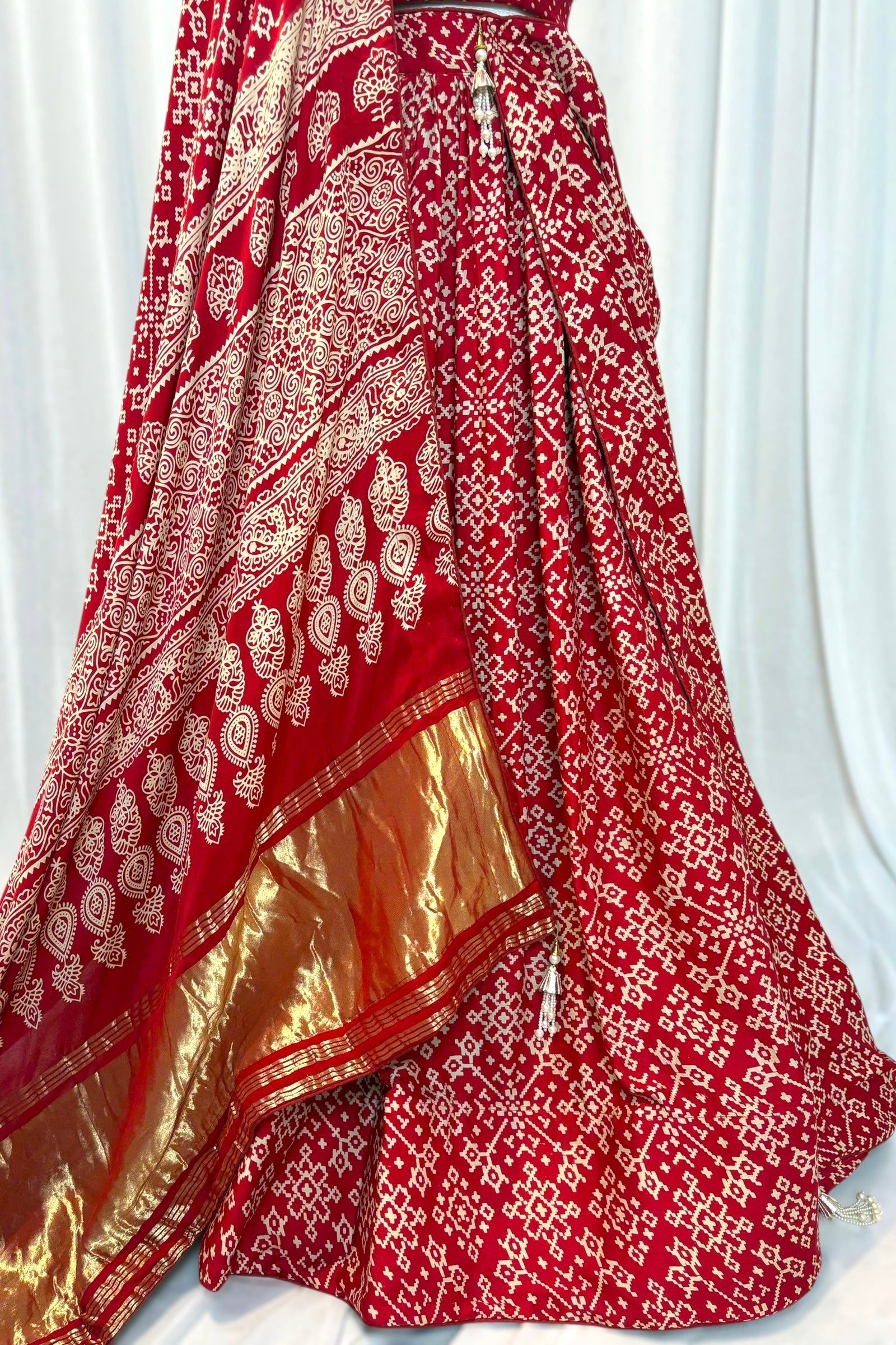 Ajrakh modal silk lehenga - Red