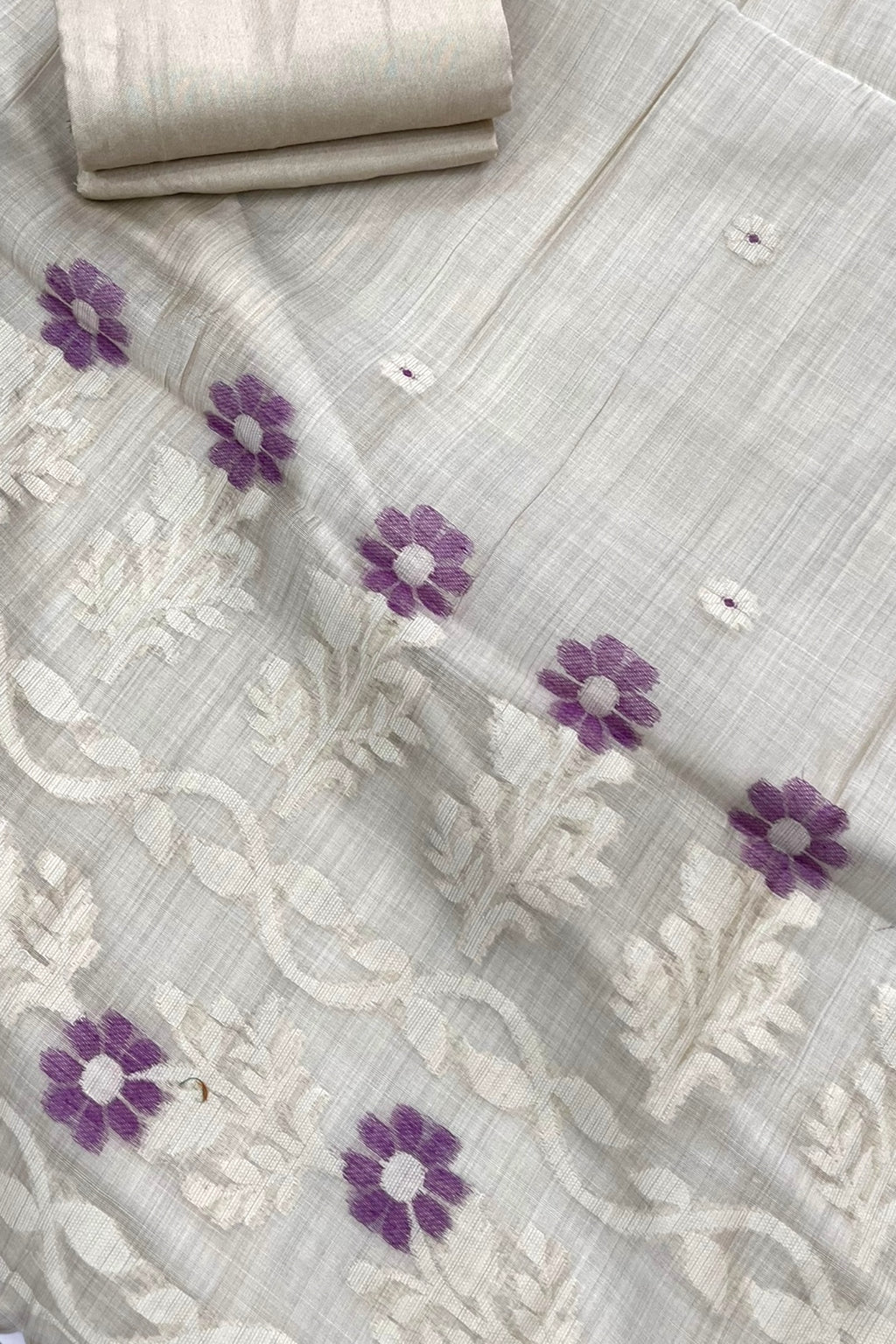 Pure linen embroidered unstitched suit set - Purple