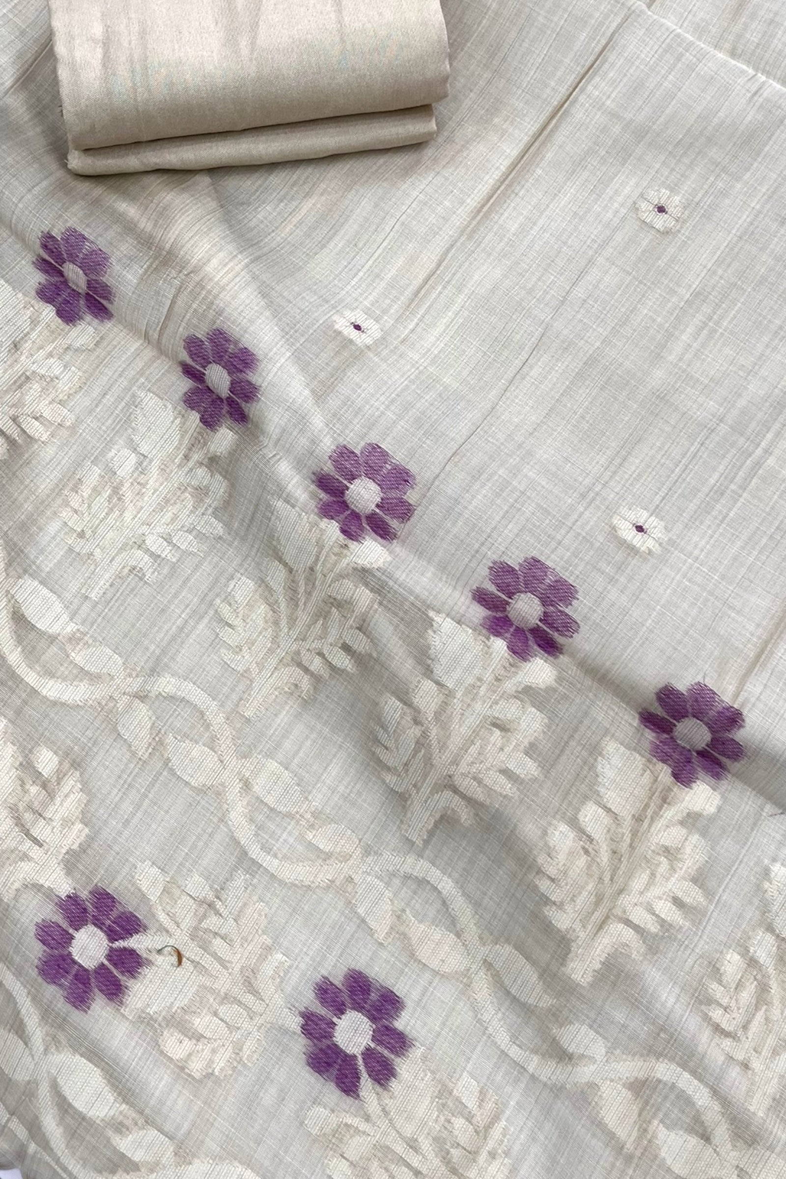 Pure linen embroidered unstitched suit set - Purple